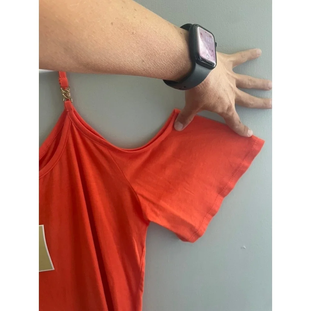Michael Kors Womens Zinnia Cold Shoulder Chain Strap Top QS250TQ6TF Orange XL